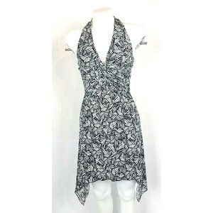 XOXO Halter Black White Geometric Dress Size Small Asymmetrical Hem Sleeveless